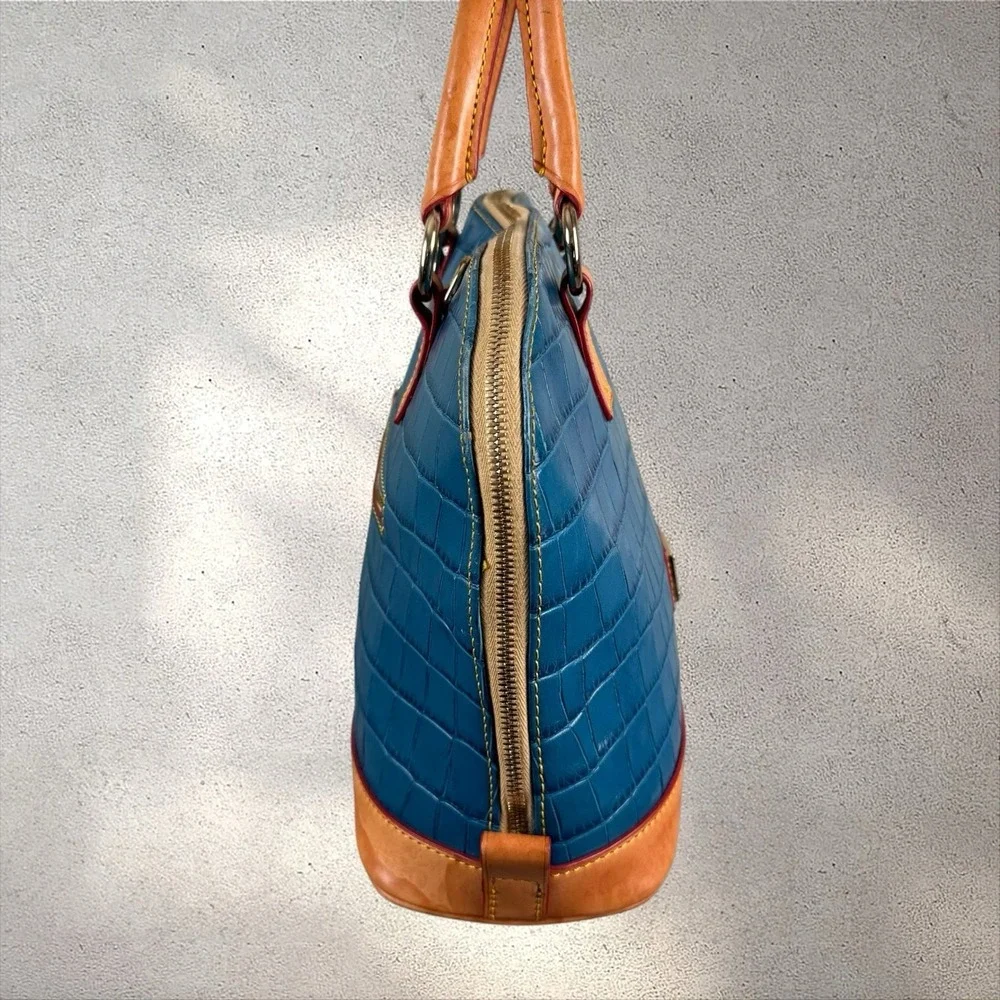 Dooney & Bourke Marine Blue Embossed Croc Leather Dome Satchel Bag